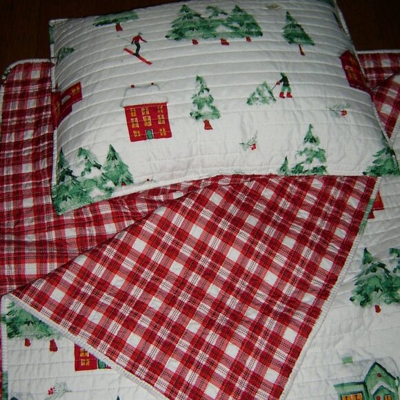 Holiday, Winter Quilted Twin Bedspread with Sham, VGUC - Picture 1 of 4
